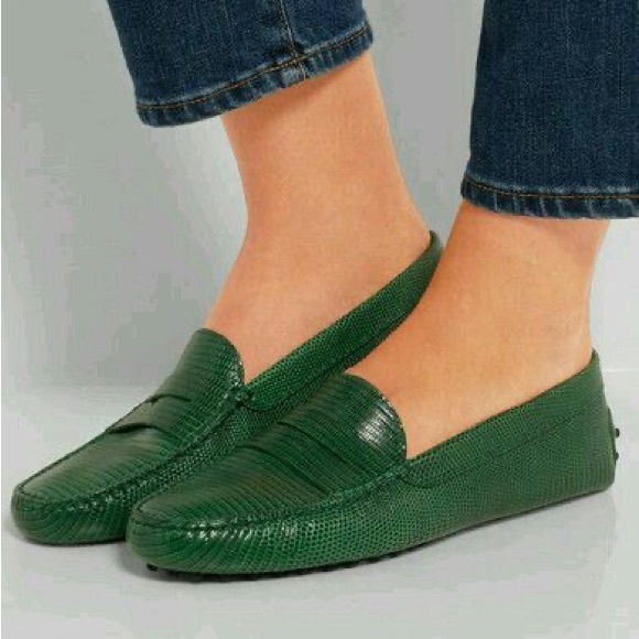 Tod's Shoes - Tod's Green Leather Moccasin Driving Loafers